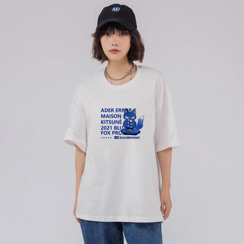 

ADER ERROR 2022 Spring and Summer New T-shirt Joint Meditation Fox Embroidery T shirt Female Couple Short-sleeved Male Loose