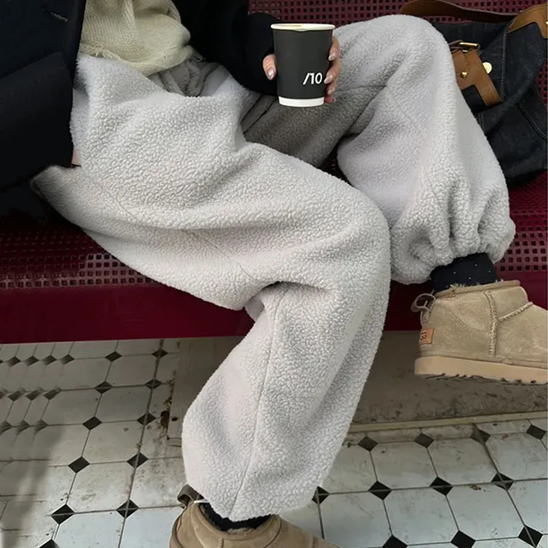 Женские теплые повседневные широкие брюки Корейская мода плюс флисовые