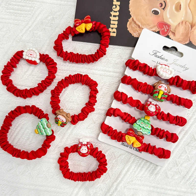 Милая мультяшная рождественская высокоэластичная веревка для волос женщин и