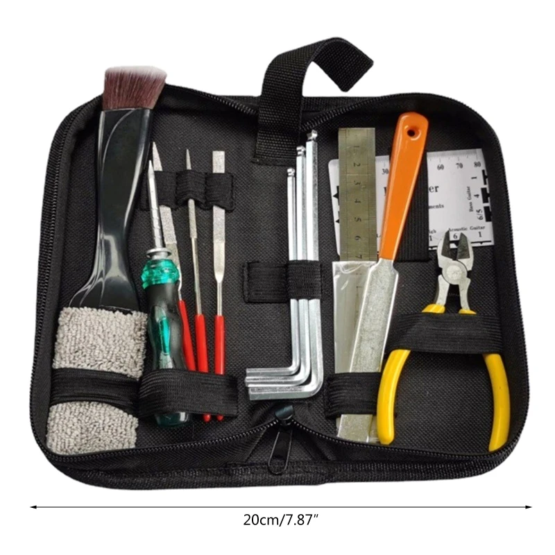 

Professional Guitar Maintenance Kit Repair Tool Setup with Carry Bag String Organizer String Action Ruler Gauge Measure R9UF