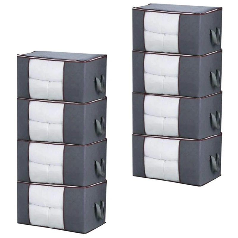 

8Pack 90L Extra Large Capacity Storage Bins With Clear Window, Closet Organizer And Clothes Storage Bags,3 Layers Fabric