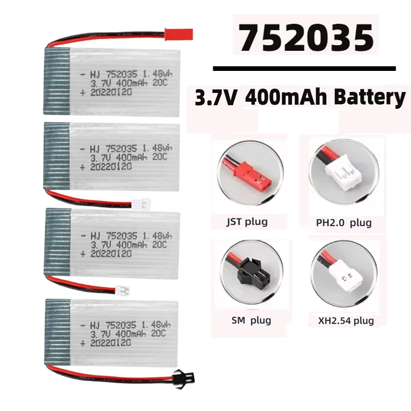 Фото Lipo аккумулятор 20C 3,7 В 752035 400 мАч аккумулятор высокой скорости для Habersham X4 H107D H107 H31 модель квадрокоптера аксессуары для самолетов №1