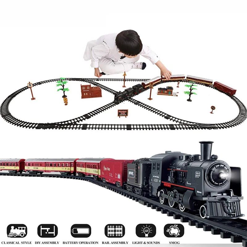 

Electric Christmas Train Toy Set Car Railway Tracks Steam Locomotive Engine Diecast Model Educational Game Boy Toys for Children