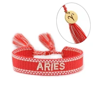 1 pieces zodiac signs embroidered bracelet wholesale handmade friendship wristband girls braided rope with tassel charm