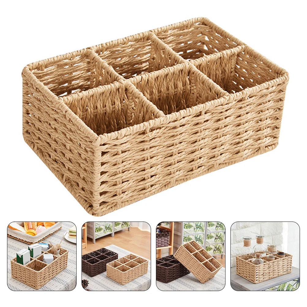 

Basket Storage Woven Wicker Baskets Seagrass Rattan Organizer Box Bin Desktop Makeupholder Compartment Rectangular Hyacinth Bins