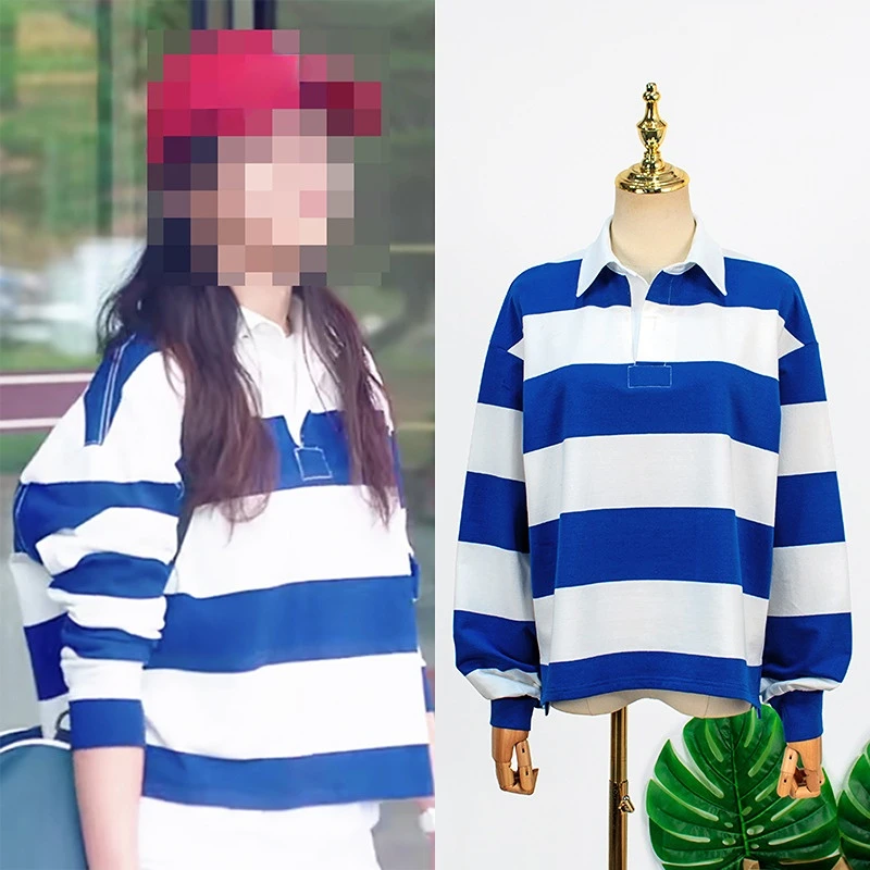 

Kpop Sweatshirts Women 2022 Korean Drama White Blue Striped Lady Sweatshirt Loose Fashion Girl Sweatshirt Streetwear ropa mujer