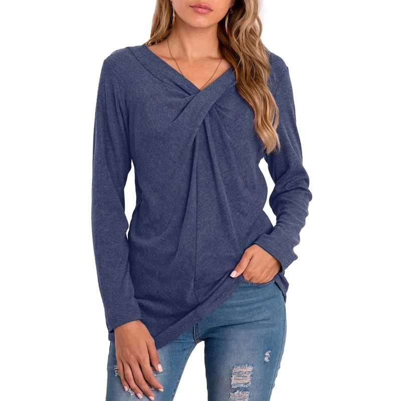 

Women Sexy V Neck Solid Color Long Sleeve T-shirt Brand Ropa Plus Size S-3XL Thin Tops Mujer Women Spring Autumn Casual T Shirt