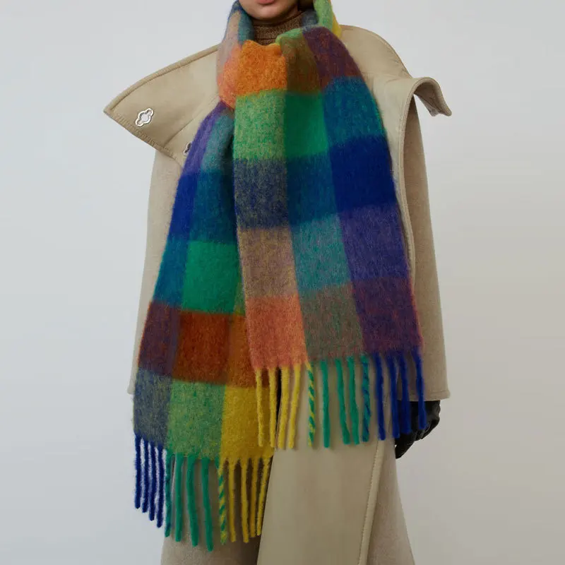 

Winter New Stripe Lattice Scarf Women Design Warm Pashmina Blanket Long Tassel Scarves Female Shawl Wraps Thick Foulard Bufanda