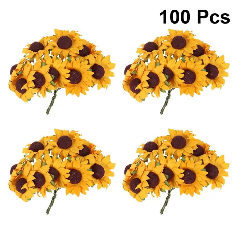 

100pcs Mini Artificial Paper Sunflower Wedding Decor Craft Fake Flower DIY Bouquets Centerpieces Arrangements Party Home Decor