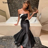 verngo modern black mermaid evening dresses strapless trumpet satin arabic women long formal prom gowns party celebrity dress