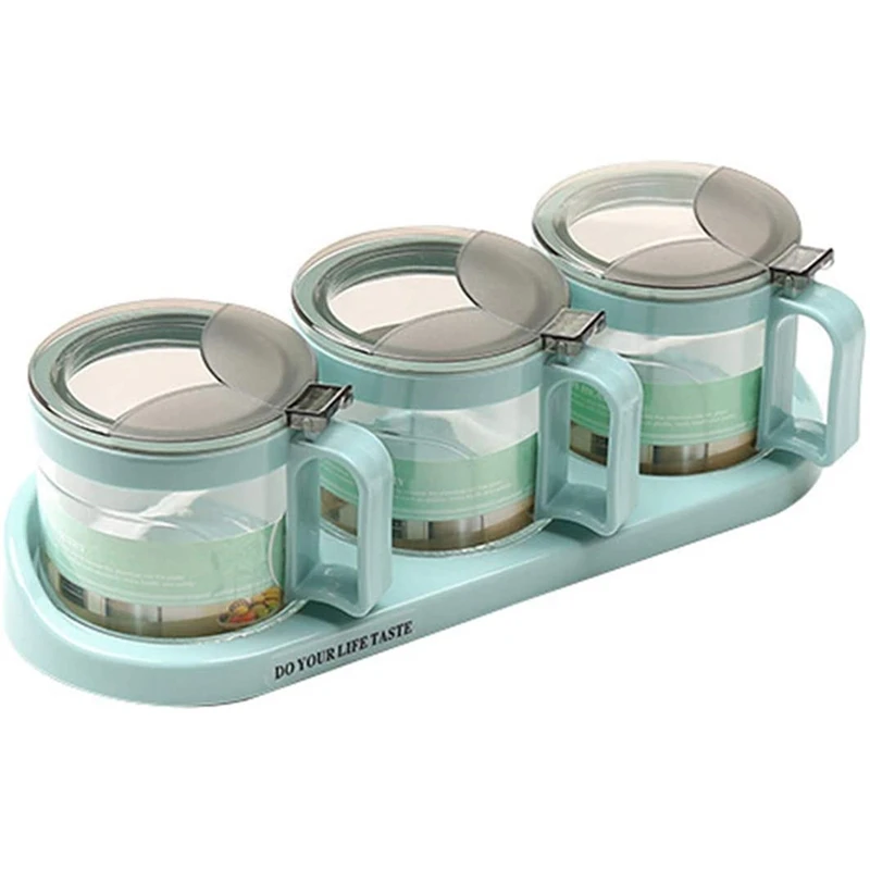 

Condiment Container Seasoning Box Glass With Spoon,Seasoning Box Spice Rack (3 Pot)