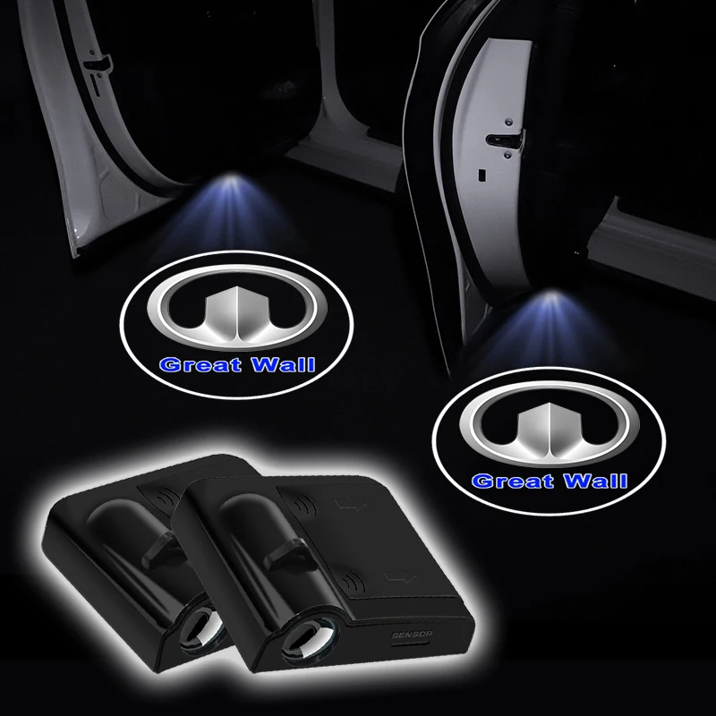 

2pc Car Logo Door Welcome LED Light Lamp Wireless for Great Wall Poer Safe Hover Pao Wingle 5 Ute Cannon GWM 2018 2019 2020 2021