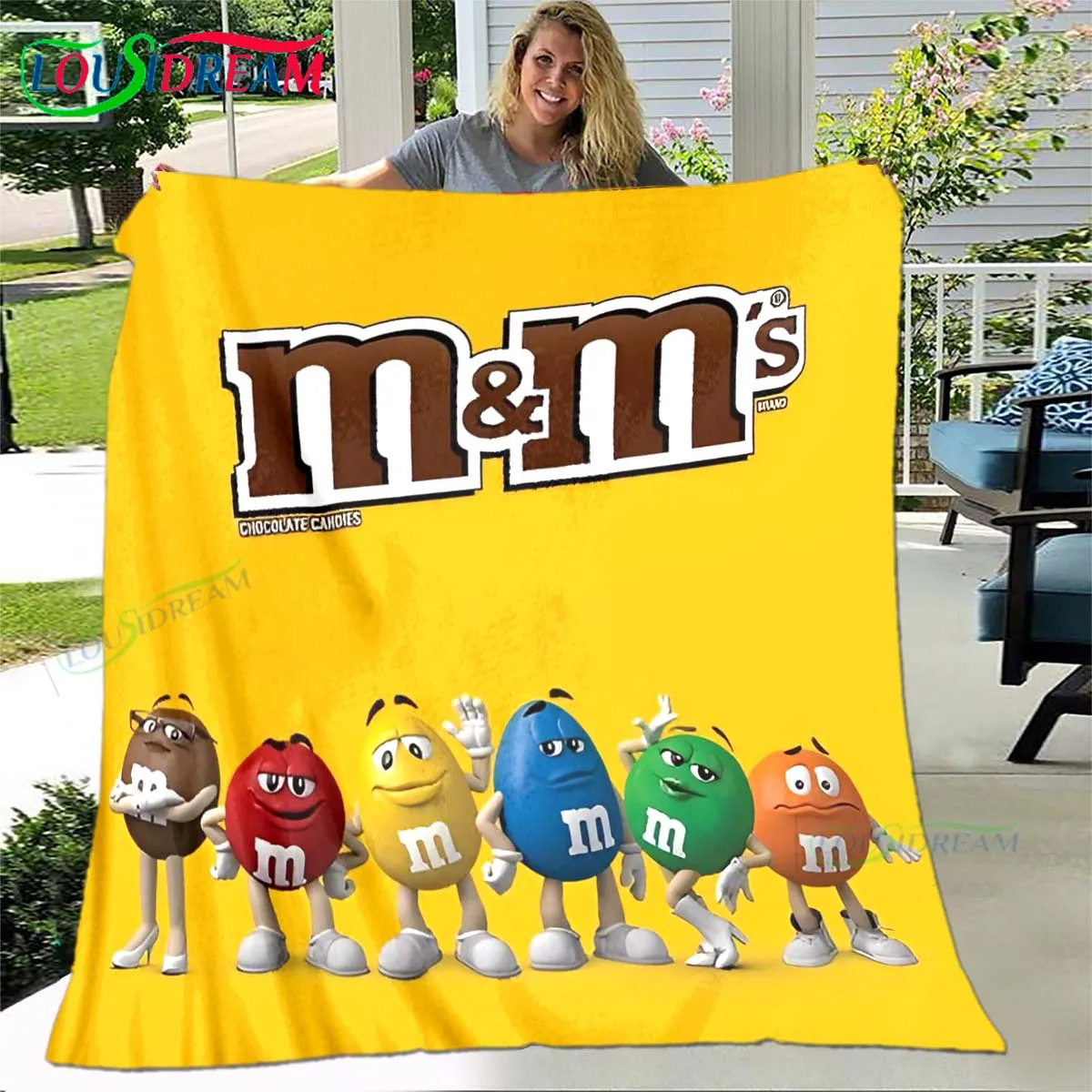 Фото Модное одеяло с шоколадным логотипом M & M, тонкое фланелевое одеяло со звездами, портативное одеяло для дома, путешествий, офиса, обеденного перерыва, подарок №2