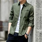 Мужская хлопковая рубашка в стиле милитари, зеленая приталенная рубашка с карманами и длинными рукавами, винтажная куртка в стиле милитари, уличная одежда, Прямая поставка, 2022