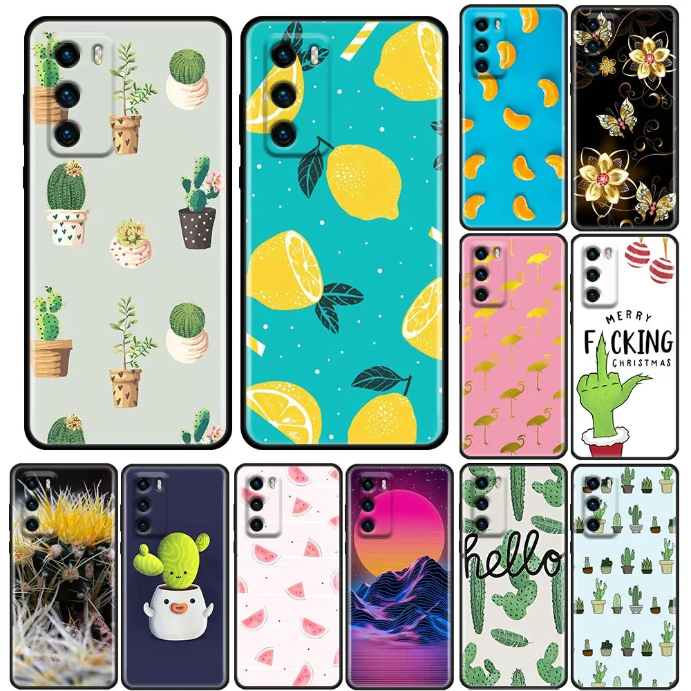 

Phone Case for Huawei P10 Lite P20 Case P30 P40 Lite P50 Pro Plus P Smart Z Soft Silicone Cover Cute Cartoon Cactus