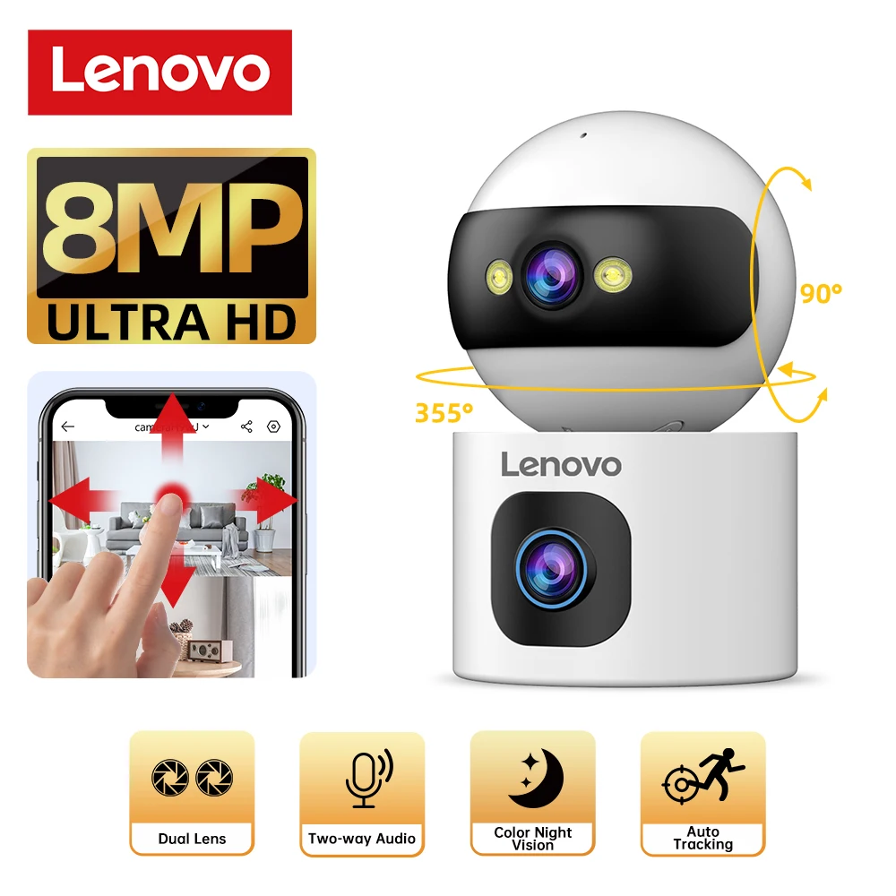Lenovo купольная Wi-Fi камера видеонаблюдения 8MP