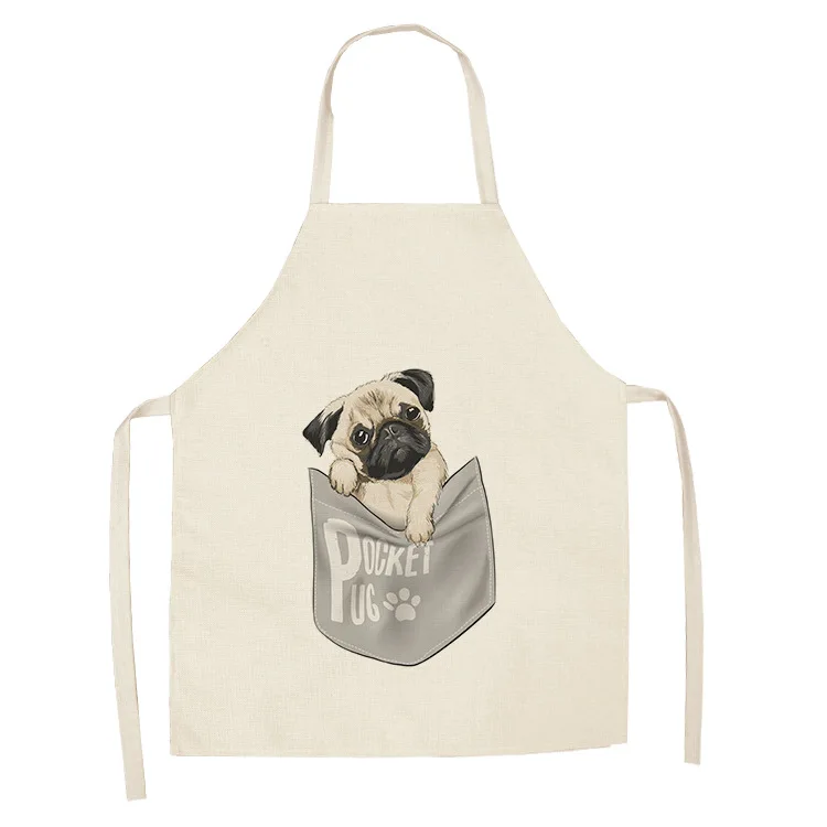 

Parent-child Kitchen Apron Funny Dog Printed Sleeveless Cotton Linen Aprons for Men Women Home Cleaning Tools Barber Mat Aprons