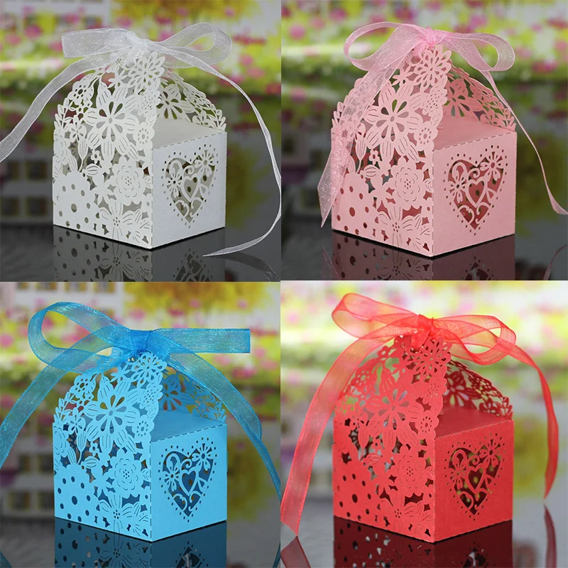 

25pcs Wedding Supplies Heart Flower Candy Box Guests Gifts Packaging Boxes Bag For Baby Shower Mariage Party Decorations Favor