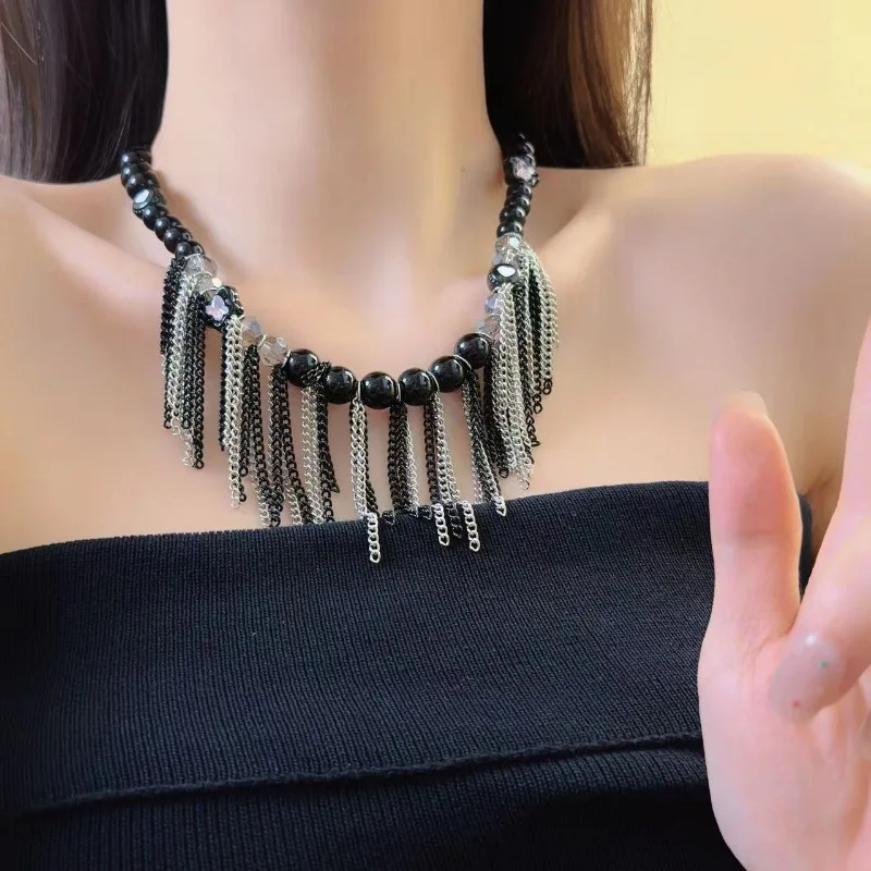 Draweye Y2k ожерелья с кисточками для женщин кристалл черный в стиле панк