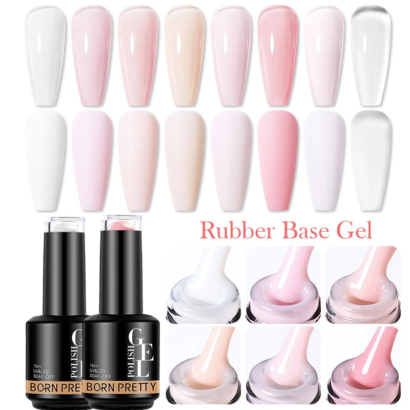 BORN PRETTY Milky Pink Rubber Base Gel Nail Polish Glitter 15ml Semi-Permanent Varnish Soak Off Self