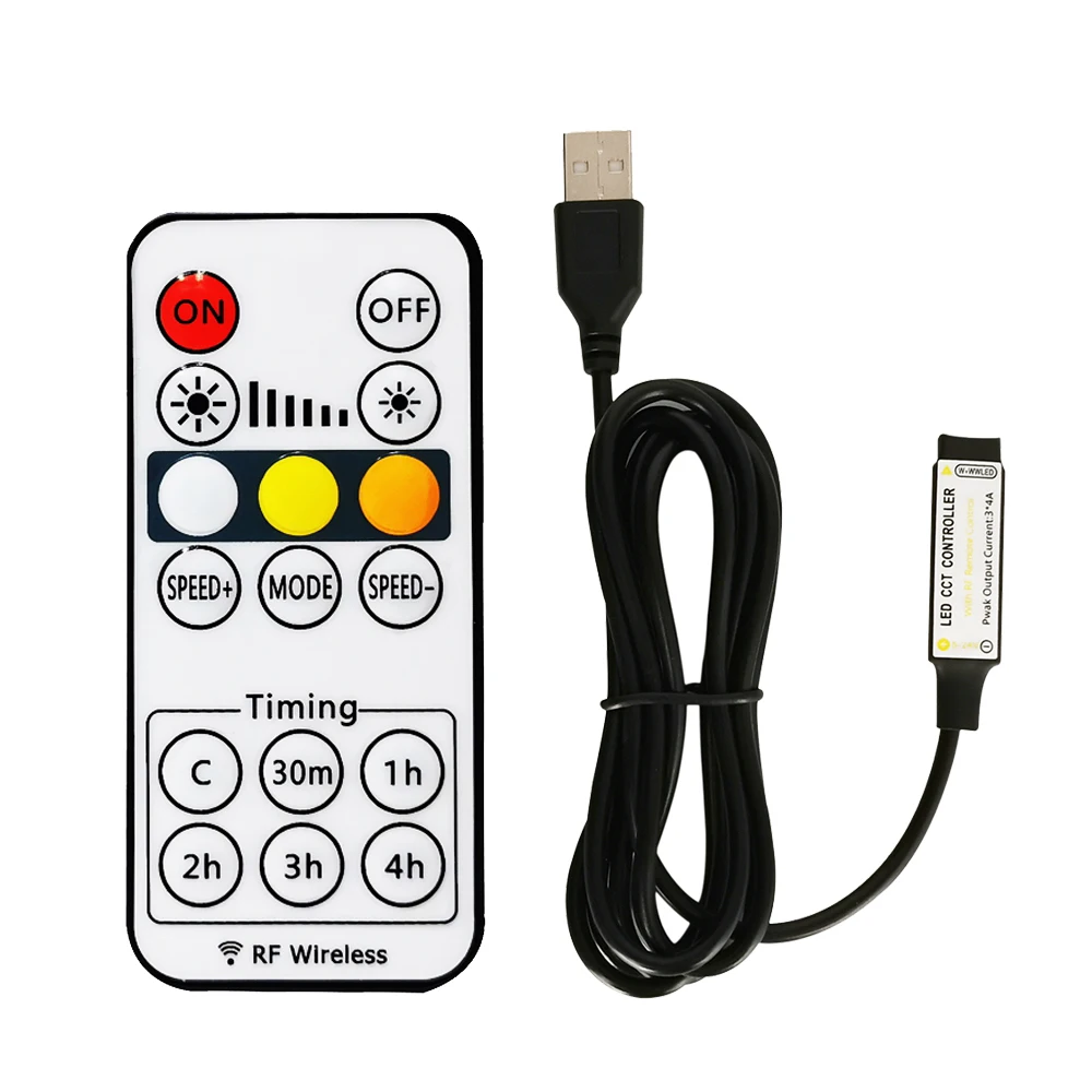 

CCT USB Controller 16key RF Wireless Remote for 5050 WW+CW LED Strip Light with Timmer Function Timing Adjust DC5-24V 8A