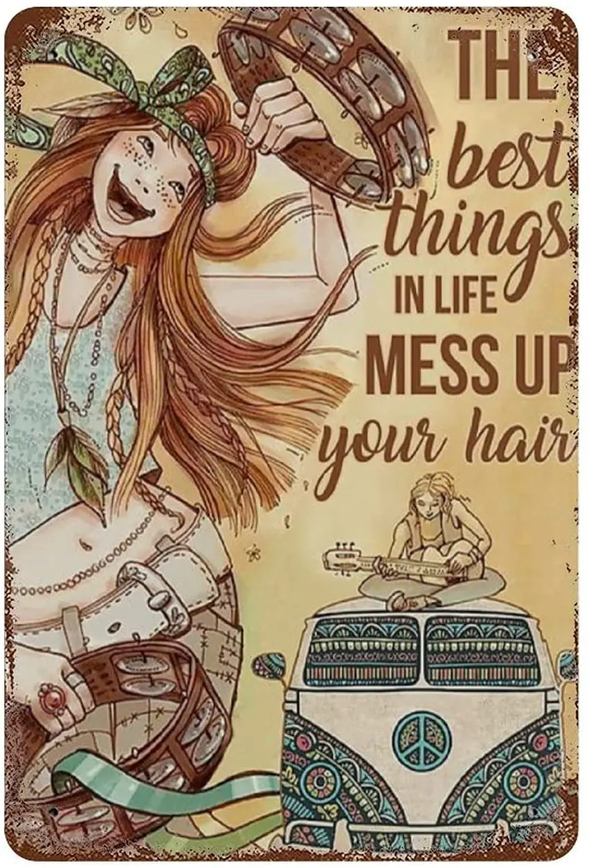 Табличка из олова в стиле хиппи настенная металлическая надпись с цветами для