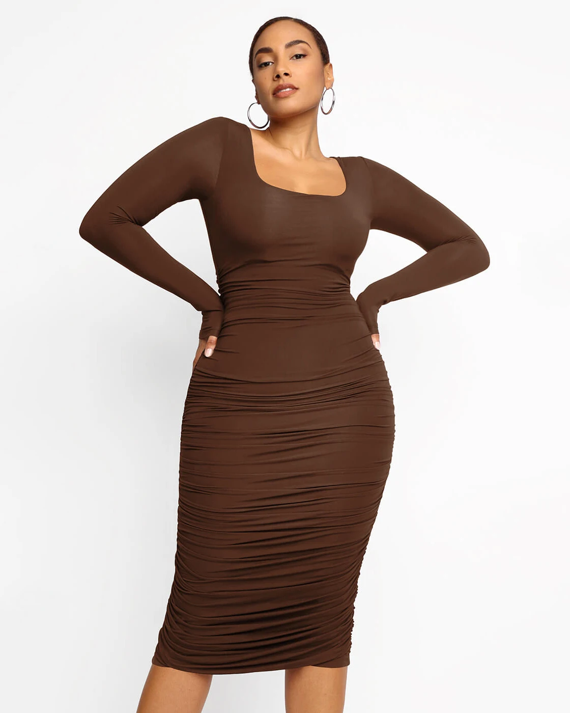 Long Sleeve Ruched Bodycon Dress Women Turtleneck Sexy Dresses Autumn Black Skinny Stretchy Party Vestidos