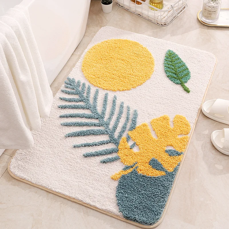 Inyahome Leaves Bathroom Rugs Non-Slip Soft Microfiber Bath Mat Extra Soft Water Absorbent Machine Washable Shower Floor Rug