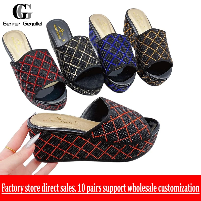 Latest Design Italian Nigerian Party Shoes Without Bag Set Black Color Fashion Slipper Wedding African Shoe Not Matching Bag Set