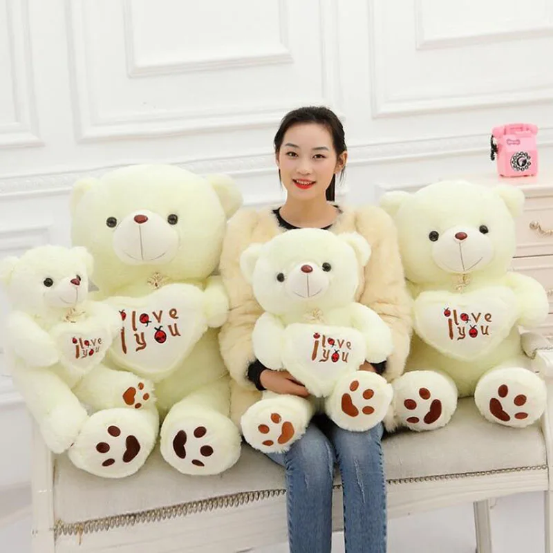 

50/70cm Cute I Love You Teddy Bear Large Stuffed Plush Toy Holding LOVE Heart Soft animal Gift for Valentine Day Girls' Birthday