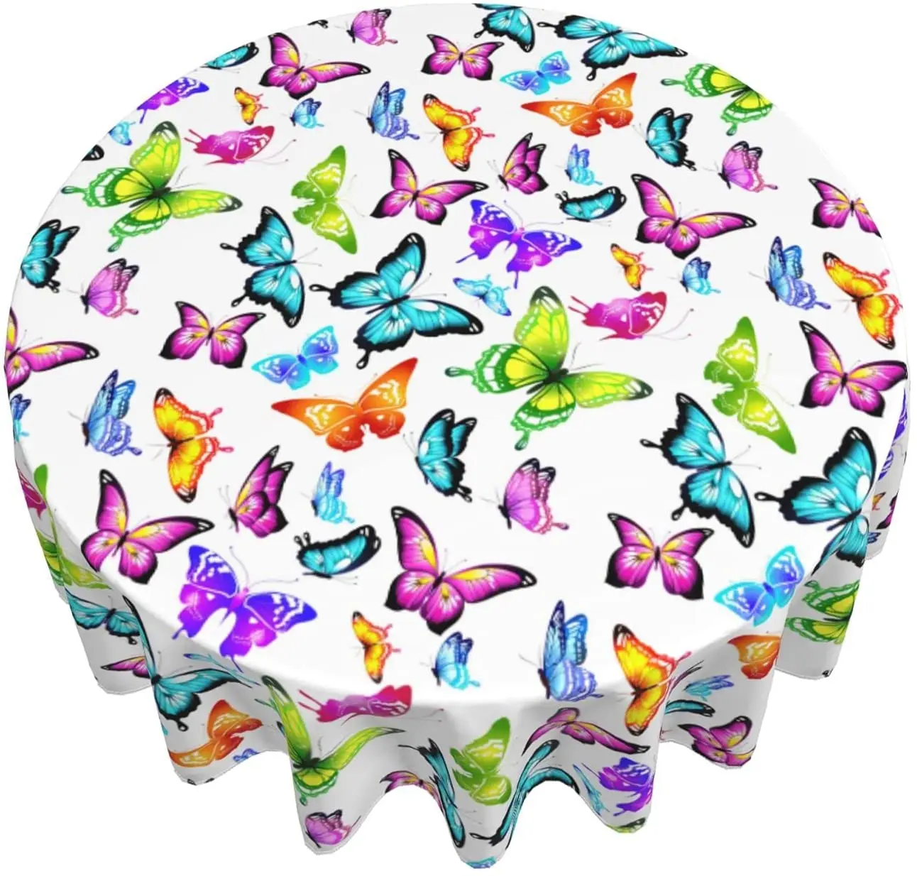

Butterfly Colorful Butterflies Round Tablecloth 60 Inch Washable Table Cloth Cover Indoor Outdoor for Dining
