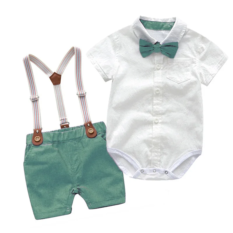 Baby Boy Clothes Summer Gentleman Birthday Suits Newborn Party Dress Soft Cotton Solid Romper + Belt Pants Infant Toddler Set |