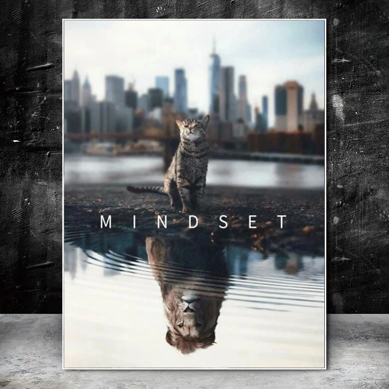 

Interior Mindset Cat Mirror Tiger Motivational Posters Pictures Canvas Wall Art Home Decor Paintings for Living Room Decoration