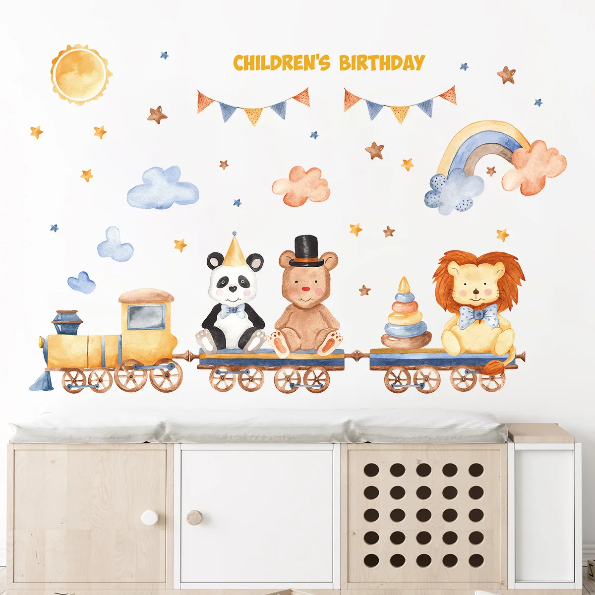 Цирковые самоклеящиеся настенные наклейки в виде детских животных паровой поезд