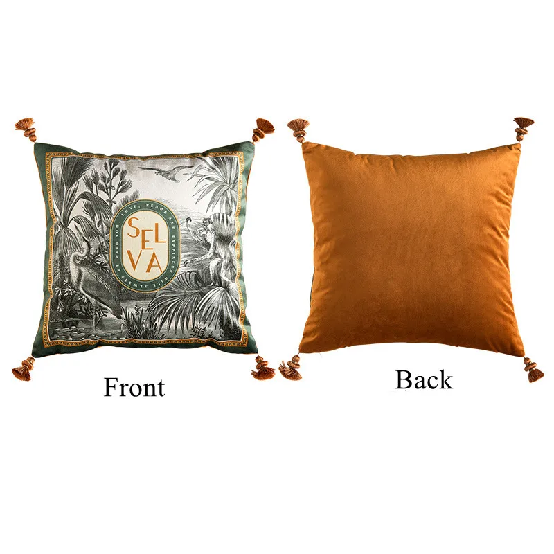 

Чехол для подушки Formaso, бархатный, темно-зеленый, с принтом