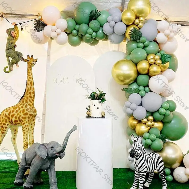 

115pcs Sage Green Balloon Garland Arch Jungle Safari Party Baloon Wild Happy Birthday Party Decor Kids Baby Shower Latex Ballon