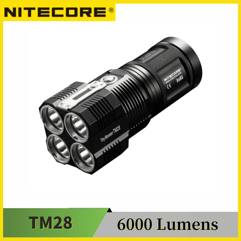 NITECORE TM28 قابلة للشحن كشاف يدوي 6000 لومينز الدفاع عن النفس الشعلة الكشاف مع شاحن 4*18650 بطارية ليثيوم أيون