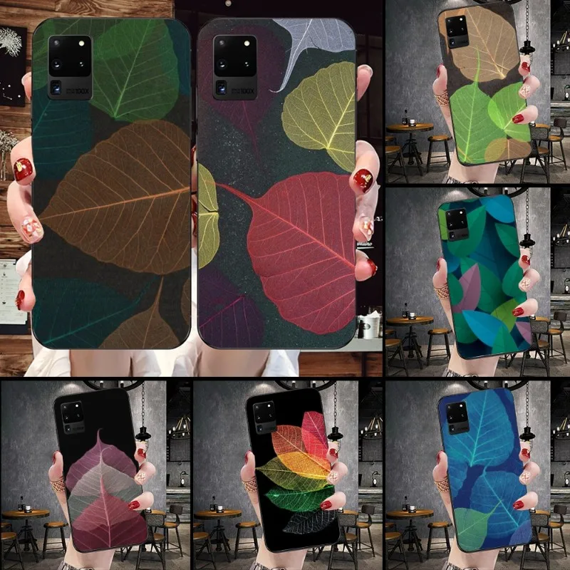 

Чехол для телефона с цветными листьями для Samsung Galaxy S6, S7, S8, S9, S10, S21, S22 Plus, ультрамягкий черный чехол для телефона
