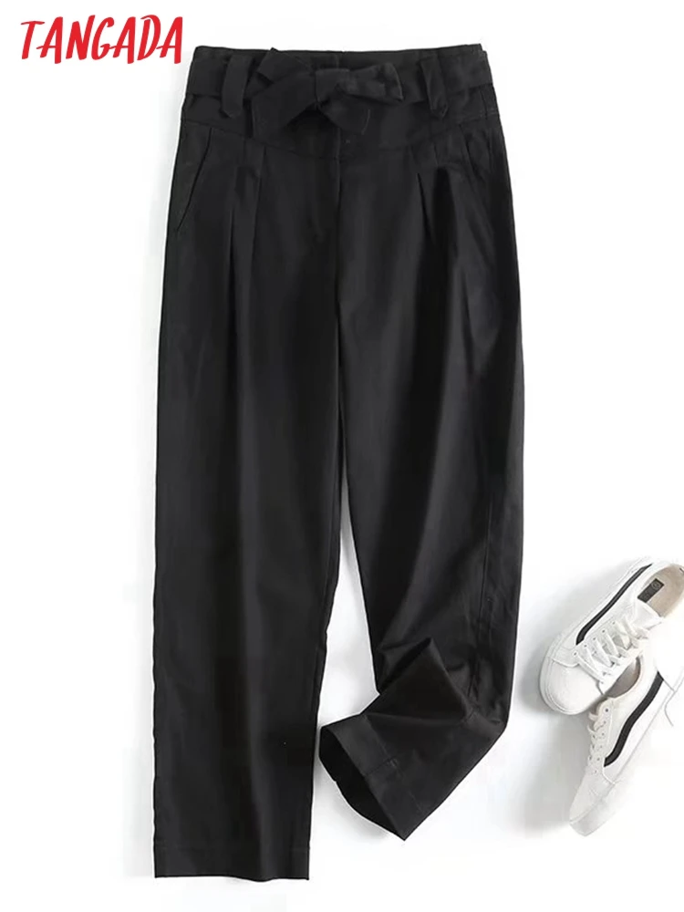 

Tangada 2022 new female black cotton suit pants trousers with slash pockets office lady elegant pants pantalon 4C02