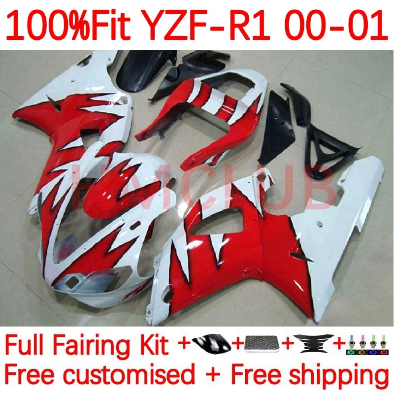 

OEM Body For YAMAHA YZF-R1 YZF R1 1000 C R 1 1000CC YZF1000 YZFR1 2000 2001 YZF-1000 00 01 Injection Fairing 1No.28 Red white