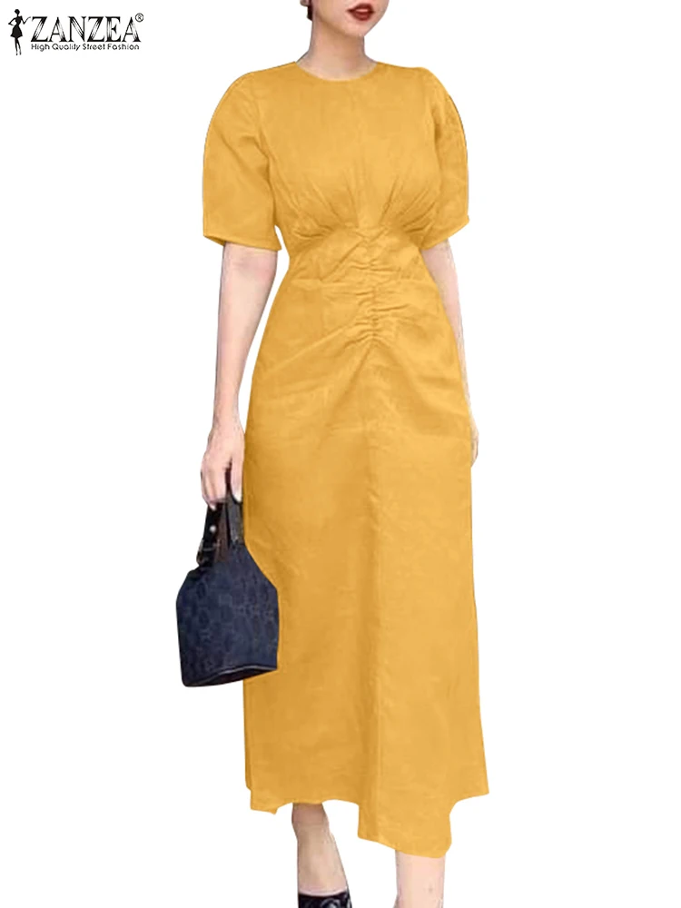 

Модель сезона 2023 года, модное женское платье ZANZEA, летний элегантный Однотонный сарафан, винтажные офисные платья с полурукавом и круглым вырезом