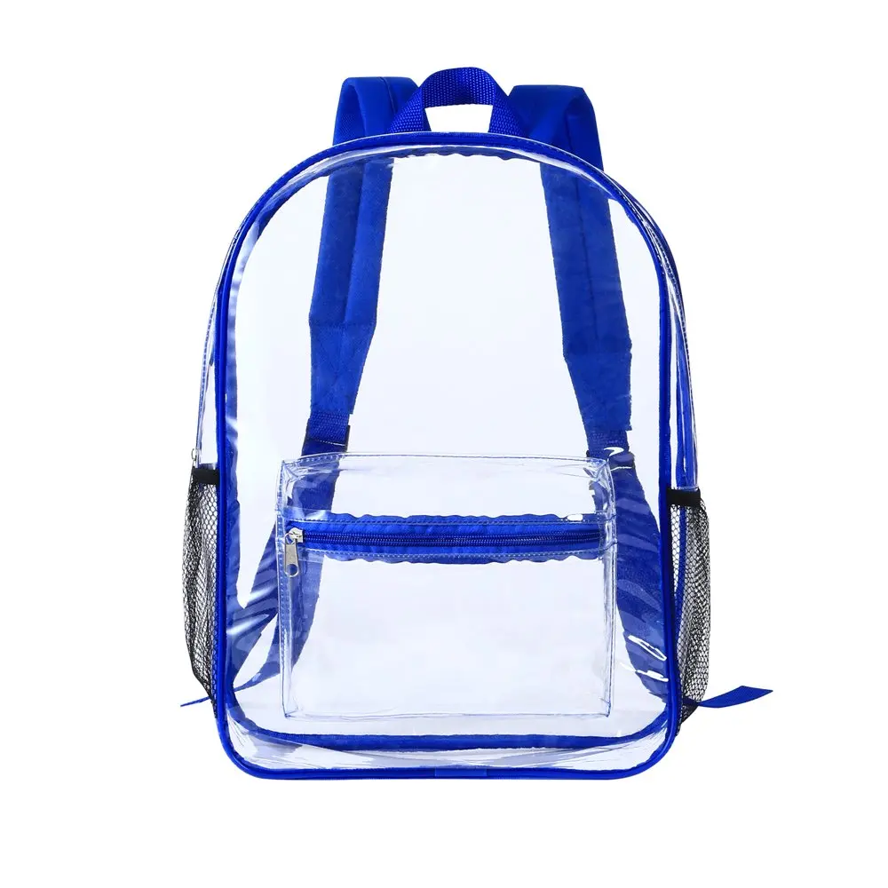 Heavy Duty Clear Transparent Backpack See Through Book-bag with Multi-color Choices for School, Sports, Stadium and So On.
