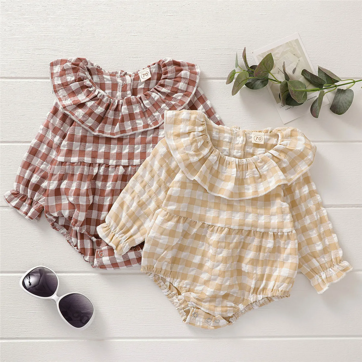 Imcute Newborn 0-24M Toddler Baby Girls Bodysuits Clothes Ruffle Plaid Print Bodysuit Jumpsuit Infant Spring Summer Outfit