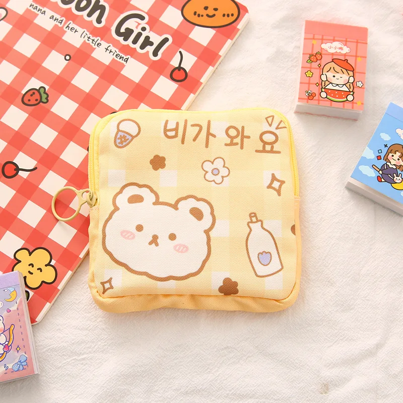 

Корейские вместительные сумки для хранения гигиенических салфеток с милым медведем, органайзер для тампонов для девочек с мультяшным рису...