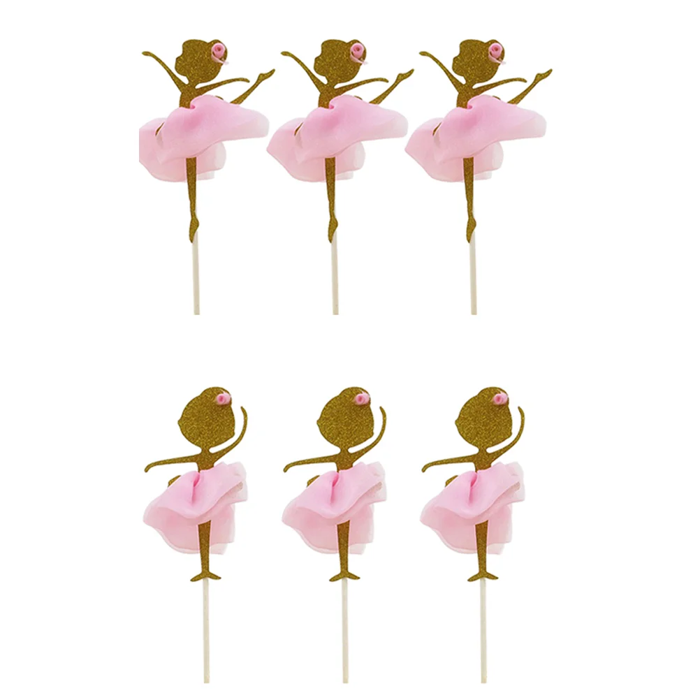 

6 PCS Girls Tutu Wedding Cake Toppers Skirt Dancing Ballet Baby Girl Ballerina Picks