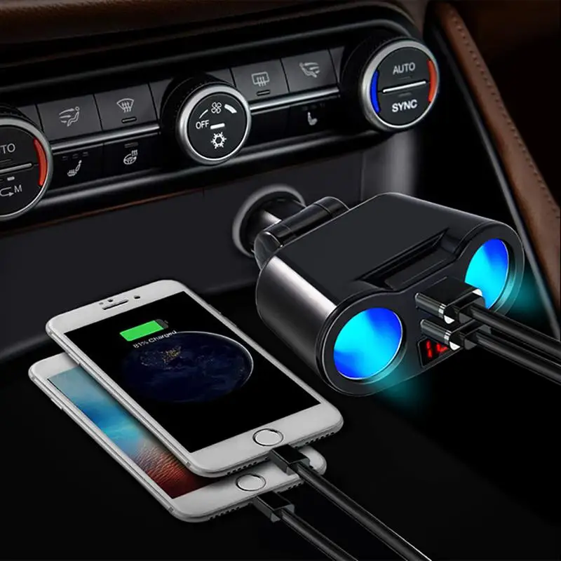 

Car Cigarette Lighter Socket Splitter Plug For Mobile Phone MP3 DVR SUV Auto Accessories With LED Dual USB Charger Ports Adapter