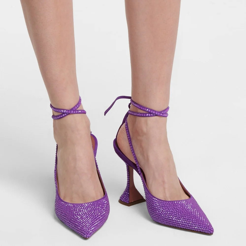 

Туфли-лодочки женские на высоком каблуке, пикантные свадебные туфли с ремешком на щиколотке, с кристаллами и блестками, с перекрестной шнур...