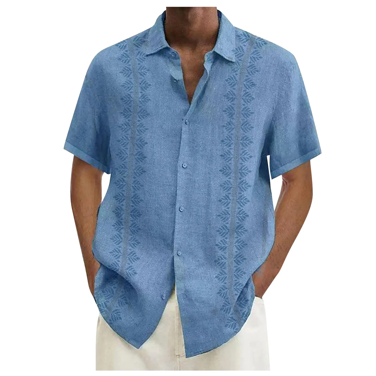 

Блузка мужская из хлопка и льна, свободная рубашка с отложным воротником и короткими рукавами, на пуговицах, топ оверсайз, на лето