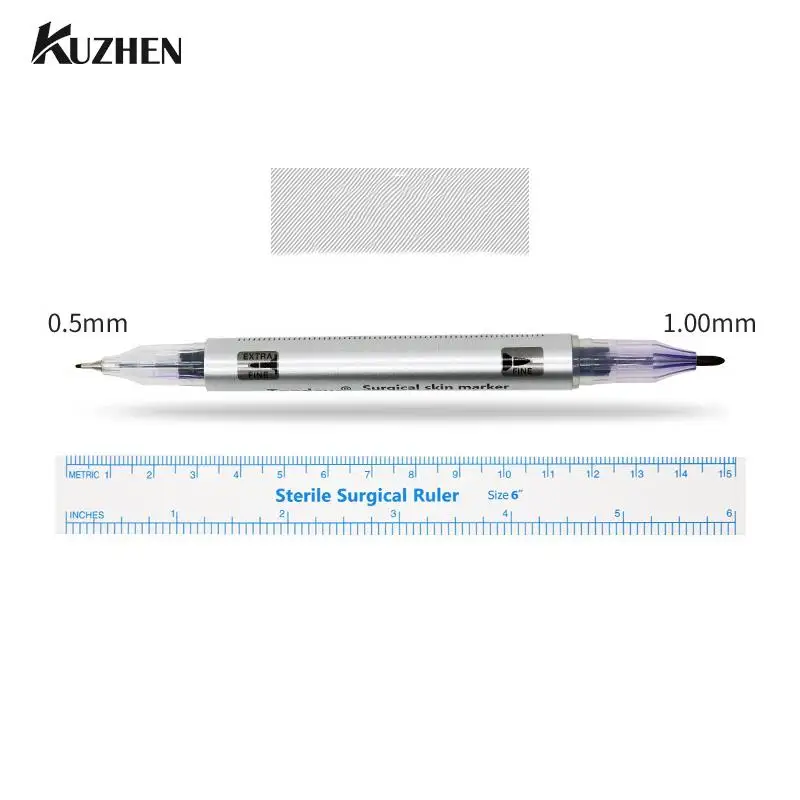 

Двойная головка, белый хирургический маркер для бровей, тату, кожи, маркер, инструмент, аксессуары, тату-маркер, ручка с измерительной линейк...