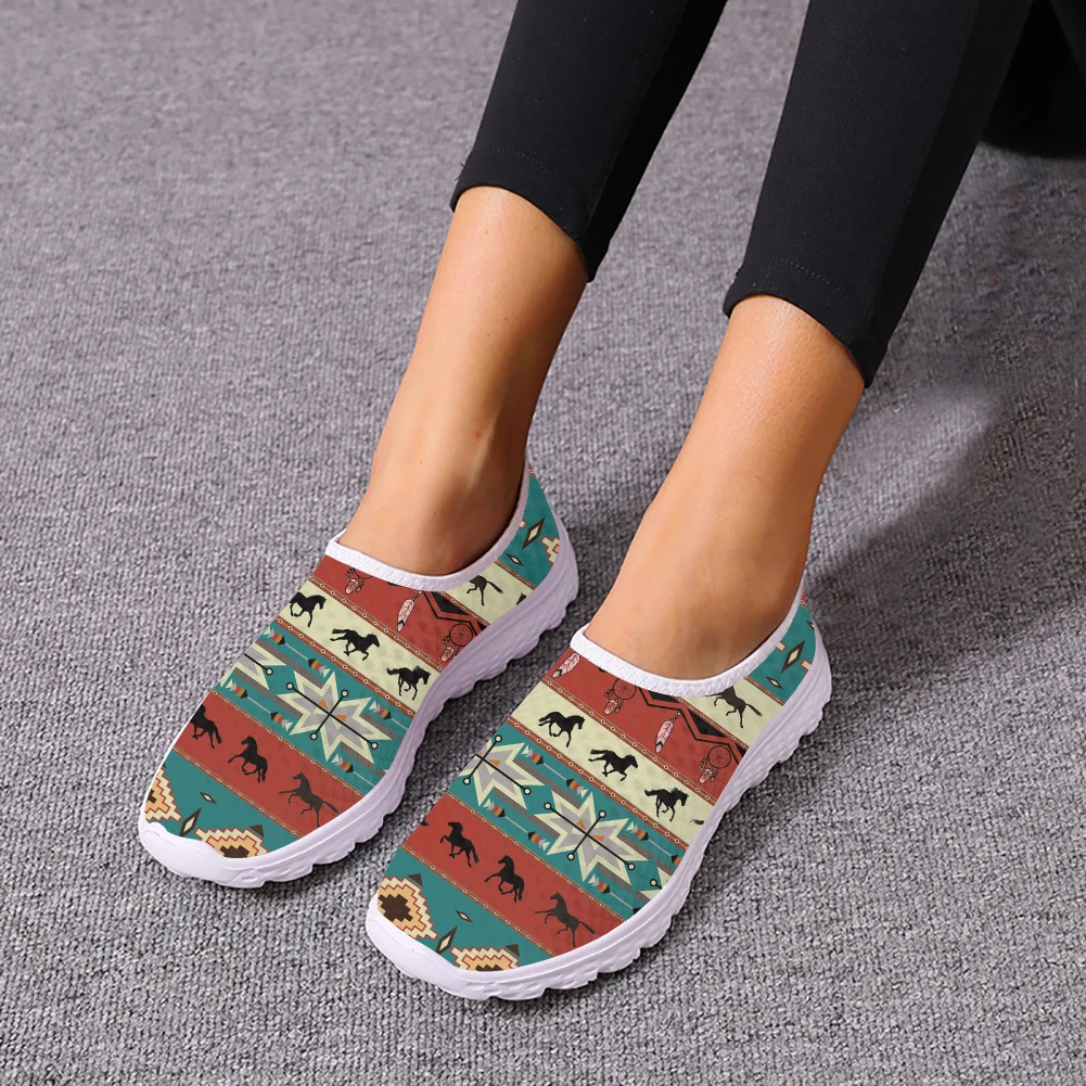 

INSTANTARTS Fashion Tribal Horse Aztec Print Soft Sole Sneakers For Summer Women Comfortable Mesh Shoes Casual Shoes Zapatos